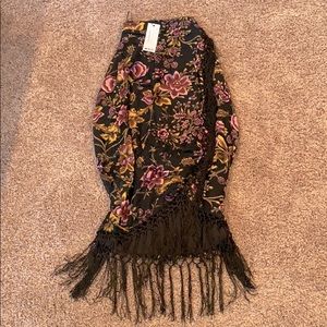 Black Purple Olive Velvet Floral Fringe Wrap Skirt